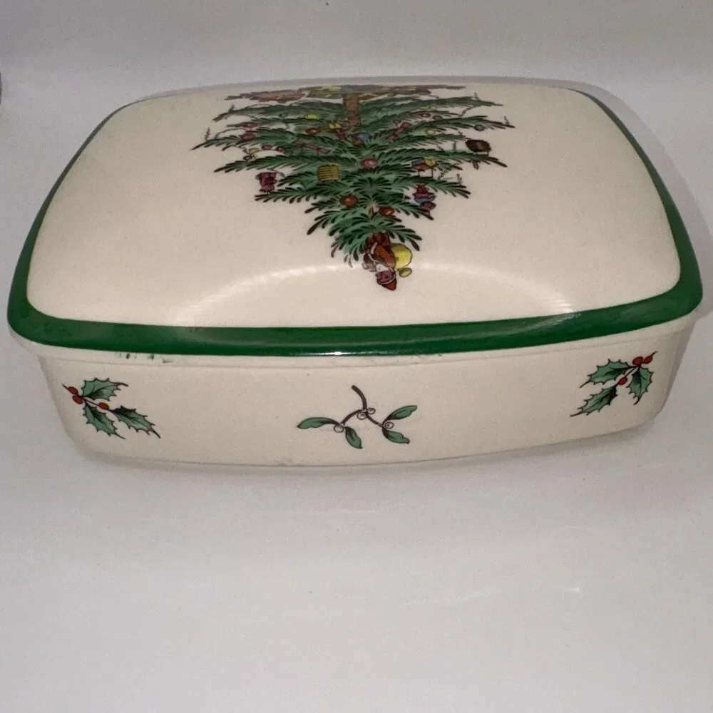 Spode Christmas Tree Covered Trinket Box Dish England